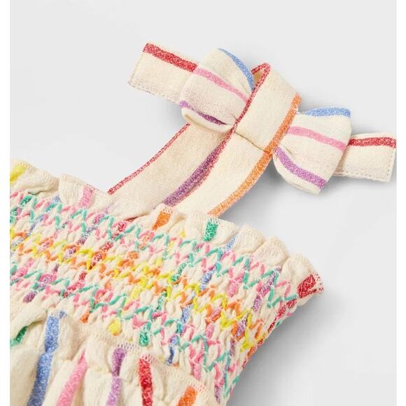 Cat & Jack Linen Look Sun Dress sz 5T Smocked Top Tiered Dress - Picture 2 of 6